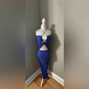 NA-KD Cut Out Halter Rouched Slinky Midi Dress  Size XXS